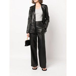 Loulou Studio Noro Black Lambskin Leather Straight / Wide Leg Pants